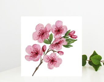 Watercolour Cherry Blossom card for Mother’s Day, birthday, anniversaries, thank you notes and invitations, blank inside.
