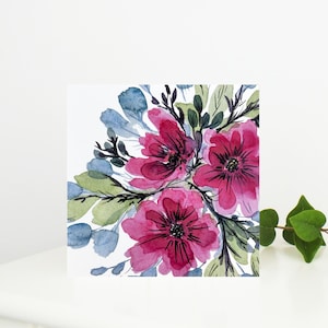Kwalitatief hoogwaardige bloemenaquarelwenskaart, blanco van binnen, geschikt voor Moederdag, verjaardagen, jubilea en bruiloften