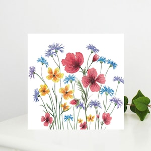 Biglietto di auguri floreale con colori ad acquerello per compleanno, anniversario, matrimonio o ringraziamento, vuoto all'interno.