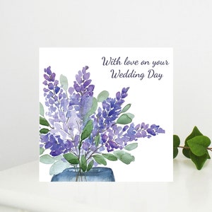 Cartão de felicitações de qualidade para o "Dia do Casamento" com design floral em aquarela, perfeito para os noivos em seu dia especial, em branco por dentro.