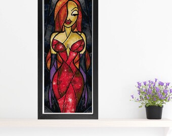 Jessica Rabbit Cross Stitch Pattern - Stained Glass - Mandie Manzano Art