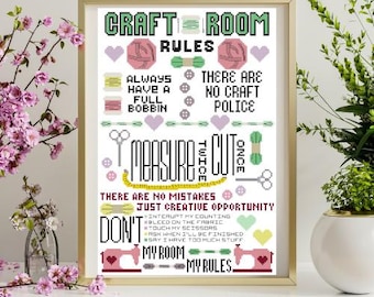 Craft Room Rules Cross Stitch Pattern