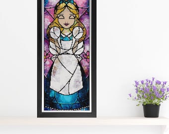 Alice MINI Cross Stitch Pattern - Stained Glass - Mandie Manzano Art