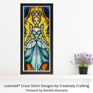 Cinderella Cross Stitch Pattern - Stained Glass - Mandie Manzano Art