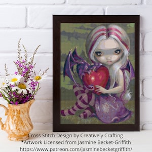 Valentine Dragonling Fairy Cross Stitch Pattern - Jasmine Becket-Griffith Series - Dragon Cross Stitch Pattern