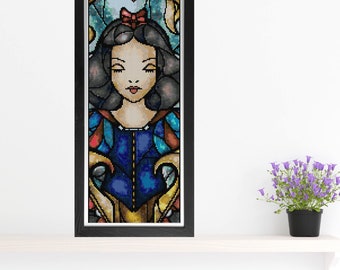 Snow White MINI Cross Stitch Pattern - Stained Glass - Mandie Manzano Art