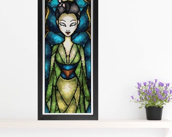 Mulan MINI Cross Stitch Pattern - Stained Glass - Mandie Manzano Art