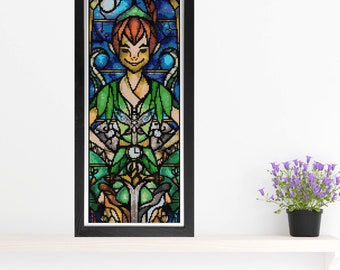 Peter Pan MINI Cross Stitch Pattern - Stained Glass - Mandie Manzano Art