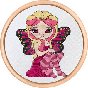 Pink Lightning Fairy Cross Stitch Pattern - Jasmine Becket-Griffith Series - Fairy Cross Stitch Pattern