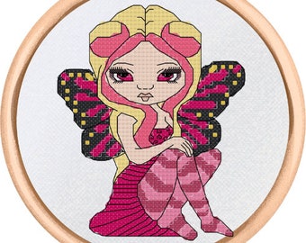 Pink Lightning Fairy Cross Stitch Pattern - Jasmine Becket-Griffith Series - Fairy Cross Stitch Pattern