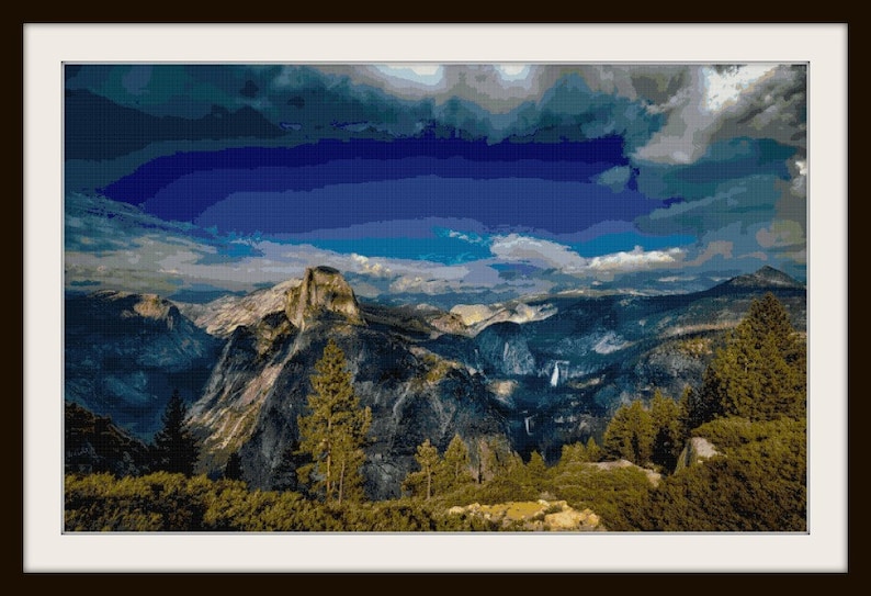 Mountain Scenery Cross Stitch Beautiful Mountain Cross Stitch image 1