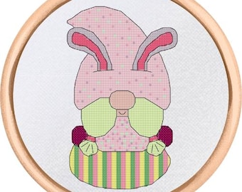 Easter Bunny Gnome Cross Stitch Pattern - PDF Download