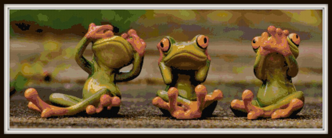 Cross Stitch Frog Pattern - PDF Download - See No Evil, Hear No Evil ...