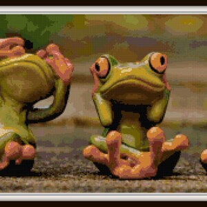 Cross Stitch Frog Pattern - PDF Download - See No Evil, Hear No Evil, Speak No Evil!