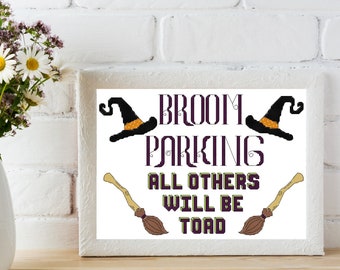 Broom Parking Cross Stitch Pattern - PDF Download - Halloween