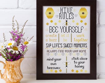 Bee Hive Rules Cross Stitch Pattern