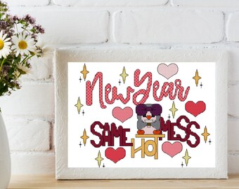 Hot Mess Cross Stitch Pattern - PDF Download - New Years