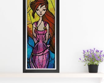 Megara MINI Cross Stitch Pattern - Stained Glass - Mandie Manzano Art