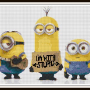 Minion &quot;I&#39;m with Stupid&quot; Cross Stitch Pattern