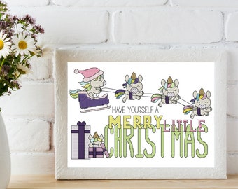 Unicorn Christmas Cross Stitch Pattern - PDF Download - Merry Christmas