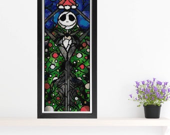 Jack Skellington MINI Cross Stitch Pattern - Stained Glass - Mandie Manzano Art