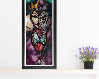 Evil Queen MINI Cross Stitch Pattern - Stained Glass - Mandie Manzano Art