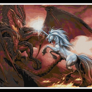 Schema punto croce fantasy - Punto croce Drago e Unicorno - Scarica PDF