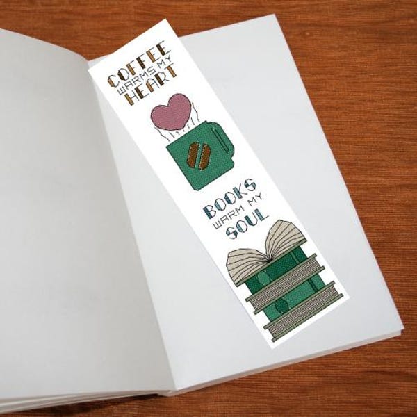 Bookmark Cross Stitch Pattern - Coffee & Books