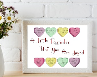 Valentine Cross Stitch Pattern - PDF Download - Candy Hearts