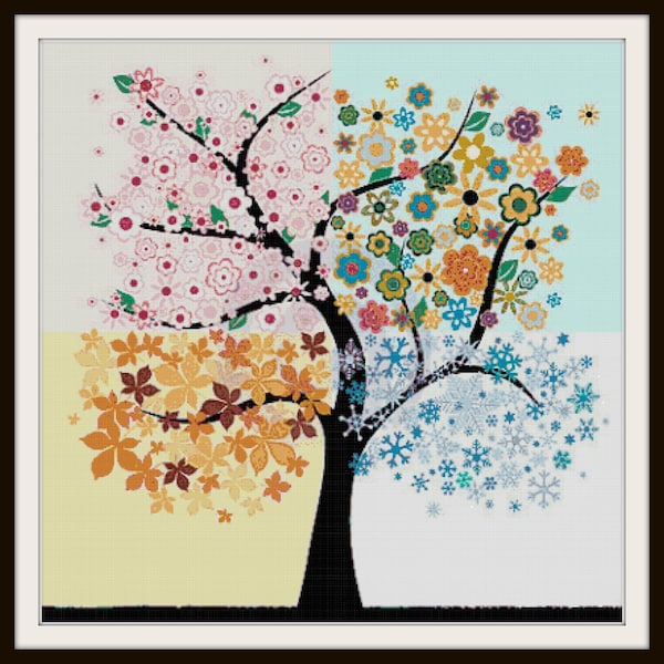 Four Season Cross Stitch Pattern - 4 season cross stitch - PDF Download