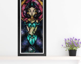 Jasmine MINI Cross Stitch Pattern - Stained Glass - Mandie Manzano Art