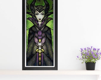 Maleficent MINI Cross Stitch Pattern - Stained Glass - Mandie Manzano Art