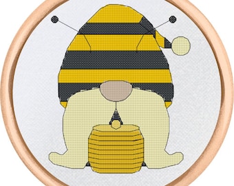 Gnome Bee Cross Stitch Pattern - PDF Download