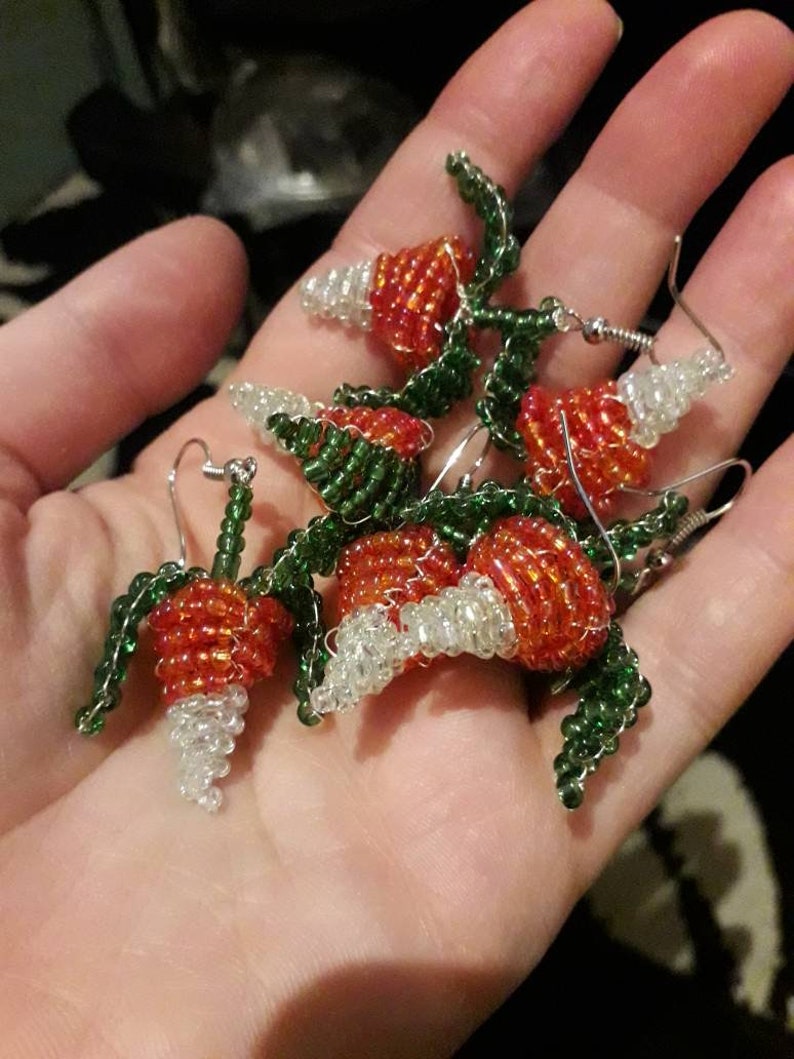 Loony Girl Radish Glass Bead Earrings Magical Boy Costume Fan Etsy