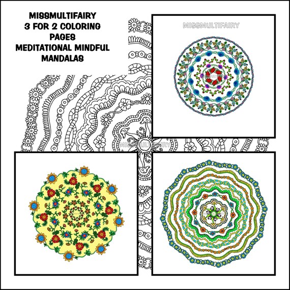 Buy 2 Get 1 Free Coloring Pages Mindful Mandala Art Original Meditational Mandalas