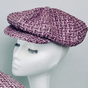Purple Tweed baker boy hat - Linton tweed cap - one of a kind hat - peaky blinder cap - silk lined hat - Upcycled materials - lurex tweed
