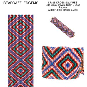 2 Drop Odd Count Peyote Pattern - KRISS KROSS Squares -  Digital PDF Instant Download Pattern for bracelet, bookmark, artwork or tapestry