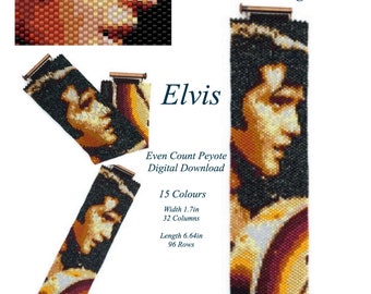 Peyote Bracelet Pattern - ELVIS -Even Count Peyote Digital PDF Instant Download for making a Bracelet, Bookmark. Artwork or Tapestry
