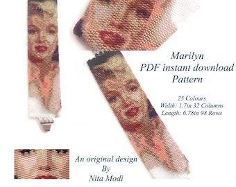 Patrón de pulsera de peyote - MARILYN - Patrón de descarga digital en PDF de peyote de 2 gotas, conteo par, para pulsera, marcapáginas, obra de arte o tapiz