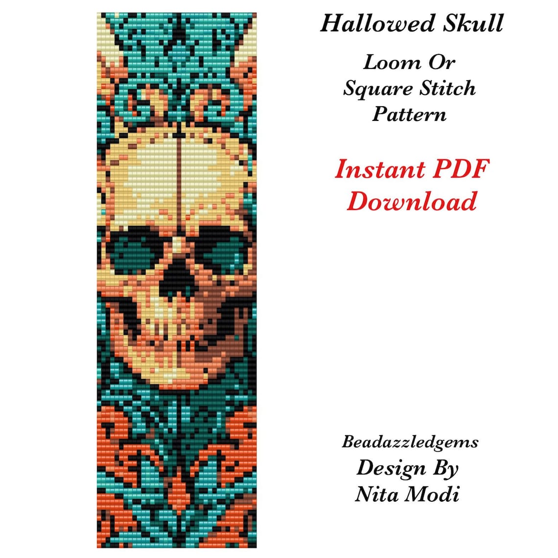 Skull Bead Loom or Square Stitch Pattern Instant PDF Digital Download ...