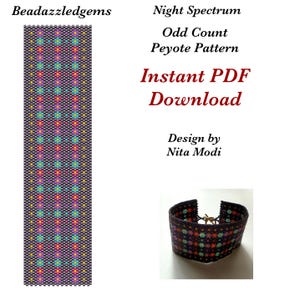 Peyote Odd Count Bead Pattern for bracelet, bookmark, Instant PDF Download, DIY Peyote Stitch. Beadweave Pattern with chart, word chart.