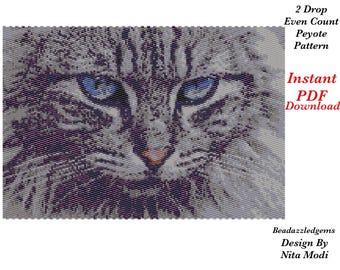 Cat Peyote 2 Drop Bead Tapestry Pattern - Instant PDF Download Beadwork- Bead/Word Charts & Colour List- DIY Home Decor bead Art Design