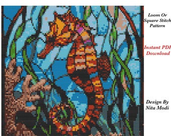 PDF-mönster för gobelängpärlor eller fyrkantssöm - Direkt PDF-nedladdning av konstpärlbroderi, gobeläng, Delica seedbead, gör-det-själv-mönster