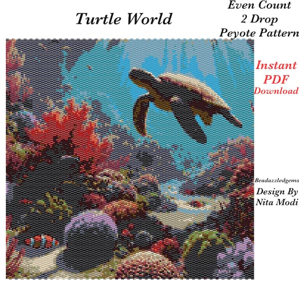 Peyote Even Count 2 Drop PDF Instant Download Pattern. Beadweave Art Tapestry. Home decor art design. DIY handmade bead weave pattern