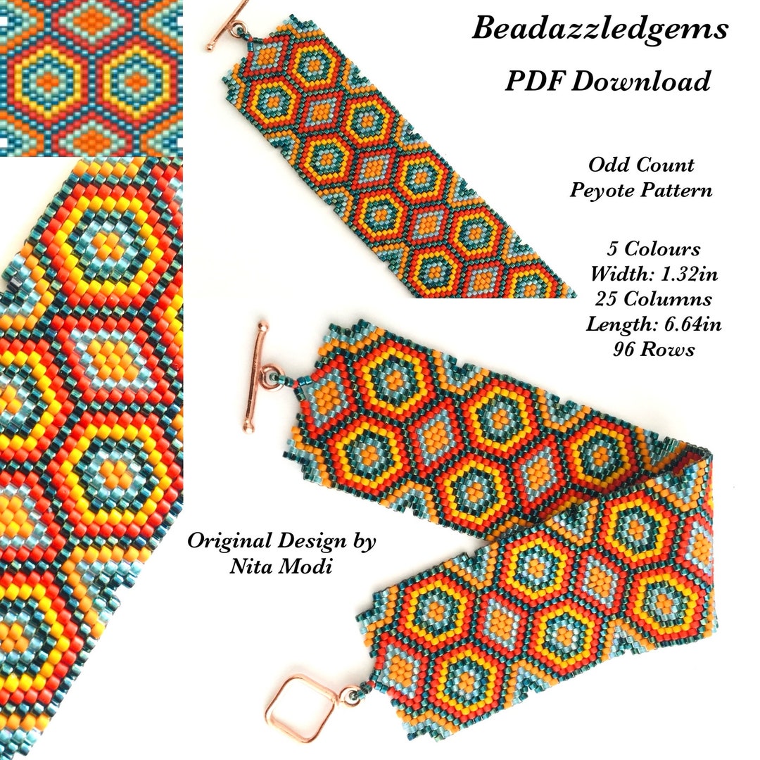 Peyote Odd Count Bead Pattern for Bracelet, Bookmark, Instant PDF