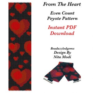 Bracelet Peyote Pattern - From The Heart - even count peyote digital PDF instant pattern for bracelet, bookmark, artwork or tapestry