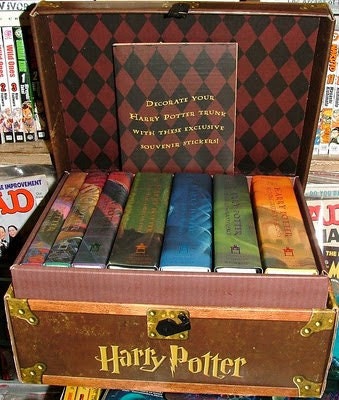 Harry Potter Books Set #1-7 in Collectible Trunk-Like Toy Chest Box , Decorative Stickers Included