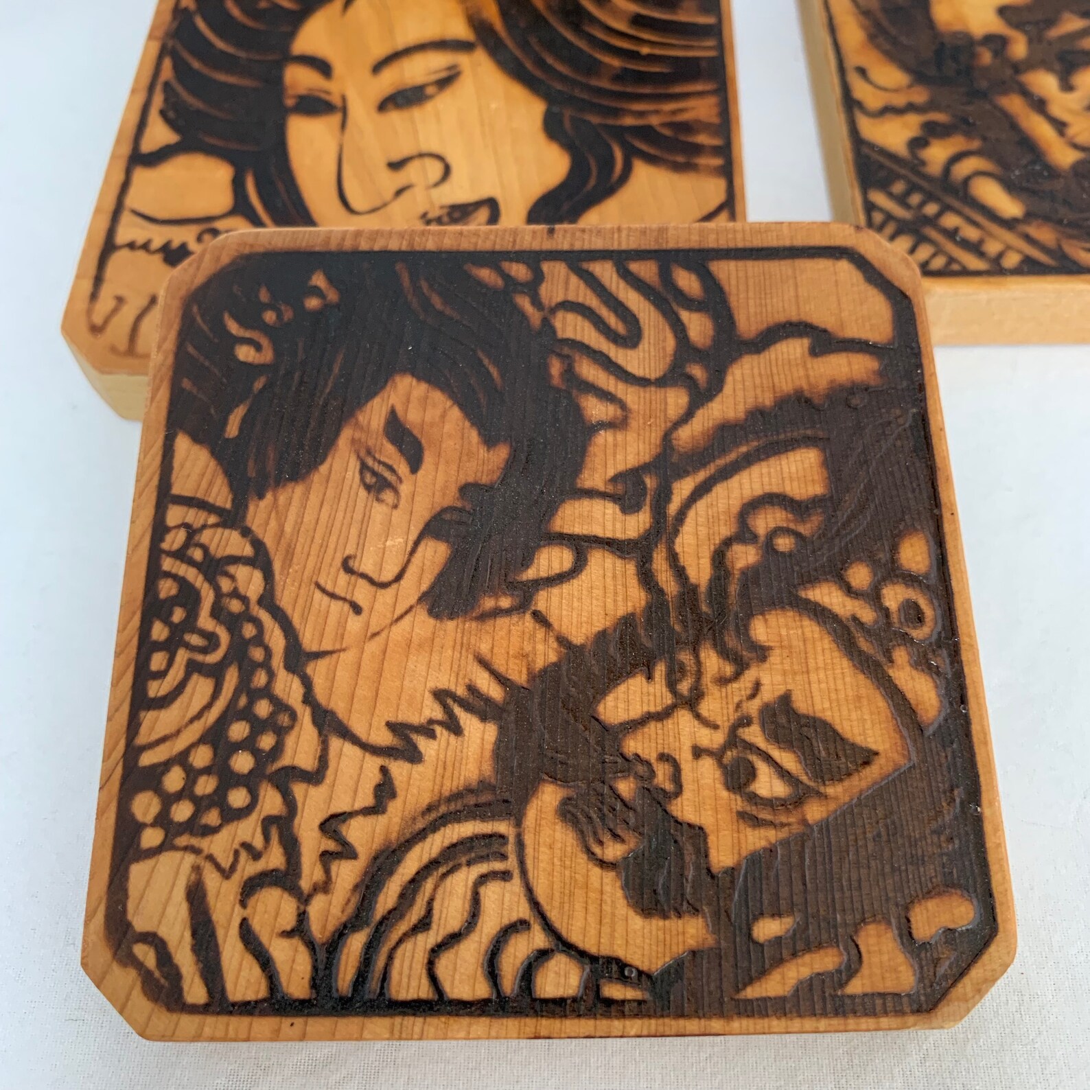 Drink Coasters Wood Coasters Traditional Japanese Art Etsy