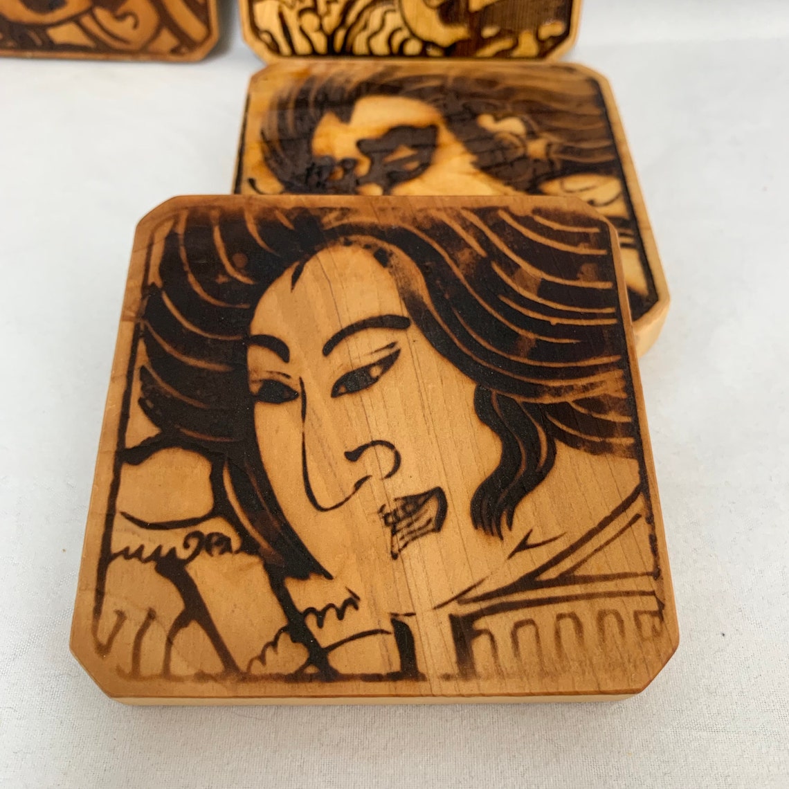 Drink Coasters Wood Coasters Traditional Japanese Art Etsy
