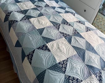 Handmade Blue and White Star Patchwork Single Quilt